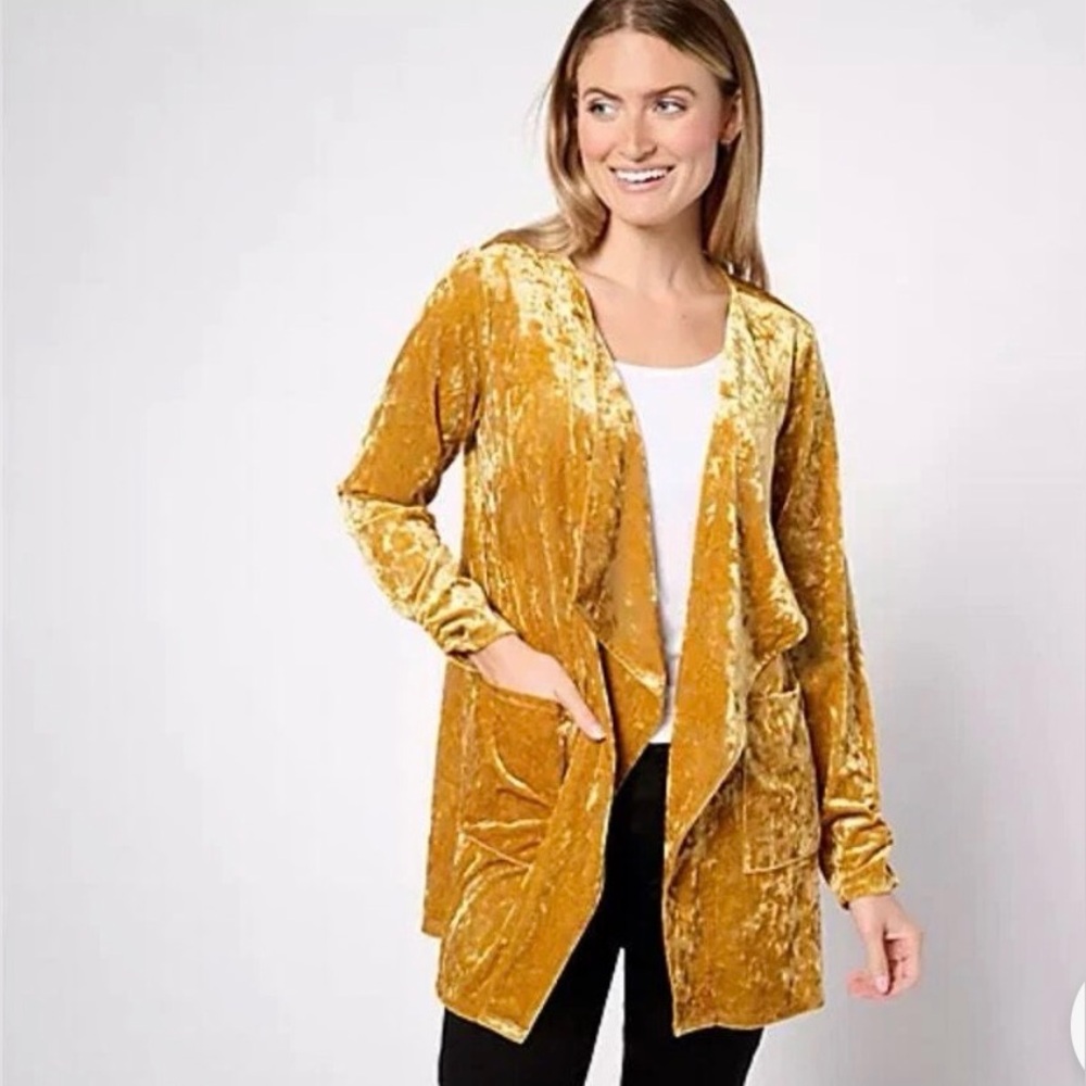 NWOT Denim & Co Canyon Retreat Crushed Velvet Draped Collar Cardigan Plus Size2x